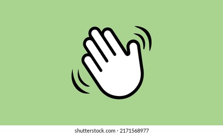waving hand vector line icon. hello hi gesture symbol on green background. vector eps 10.