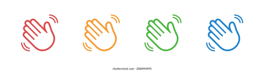 Waving hands icons set isolated on white background. A sign of greeting or goodbye. Flat style. Vector illustration
