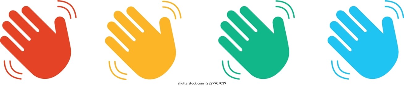 Waving hands icons set isolated on white background. A sign of greeting or goodbye. Flat style. Vector illustration