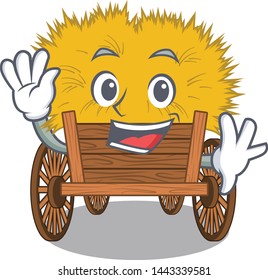 Waving hayride mascot in beside the barn