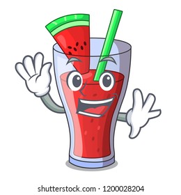 Waving healthy watermelon juice on table cartoon