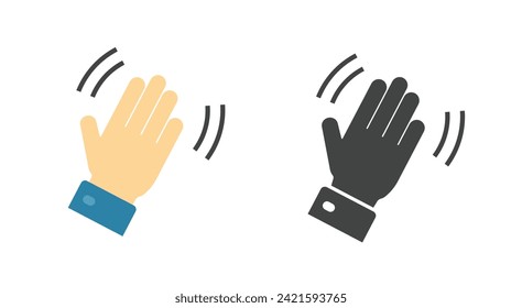 Waving hello hand icon simple pictogram flat graphic illustration set, palm motion sensor detector sign, hi bye emoticon symbol image clipart 