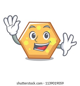 Waving hexagon character cartoon style