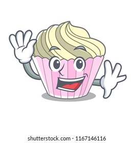 Waving homemade meringue cake on character cartoon