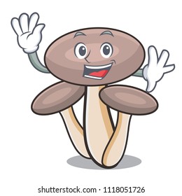 Waving honey agaric mushroom character cartoon