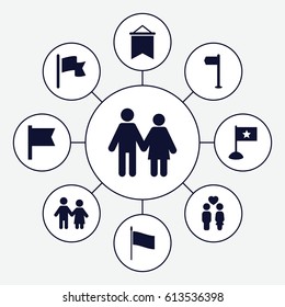 Waving icons set. set of 9 waving filled icons such as couple