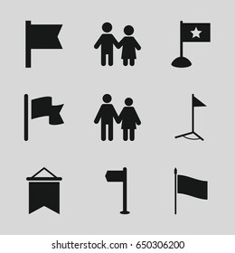 Waving icons set. set of 9 waving filled icons such as flag