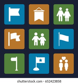 Waving icons set. set of 9 waving filled icons such as couple