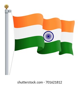 Waving India Flag Isolated On A White Background. Vector Illustration. Official Colors And Proportion. Independence Day