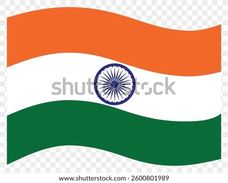 Waving India flag isolated on transparent PNG background. Perfect for designs, showcasing the iconic saffron, white, and green flag with the Ashoka Chakra symbol. vector