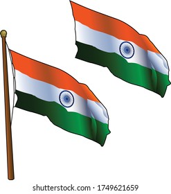 Waving India Flag on Flagpole