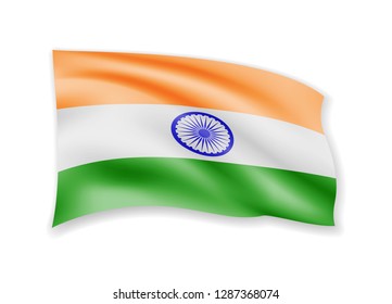 Waving India flag on white. Flag in the wind. Vector illustration.