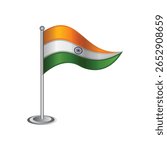 Waving Indian Flag Icon, Independence Day Flag Clip Art on Pole