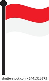 Waving Indonesia flag with flag pole isolated on white background . Vector illustration
