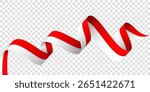 Waving indonesian flag in ribbon design with transparent background for indonesia independence day. waving indonesian ribbon for independence background