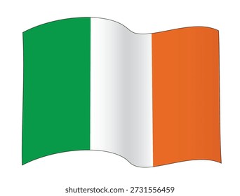 Waving Ireland Flag in Single Wave Configuration, vector illustration isolated on white background, eps