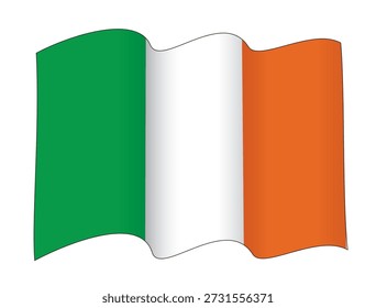 Waving Ireland Flag in Two Waves Configuration, vector illustration isolated on white background, eps