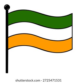 Vektorgrafik mit der irischen Flagge, grüne, weiße und orangefarbene Streifen auf einer Stange