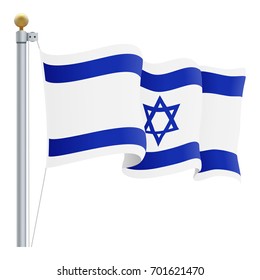 Waving Israel Flag Isolated On A White Background. Vector Illustration. Official Colors And Proportion. Independence Day