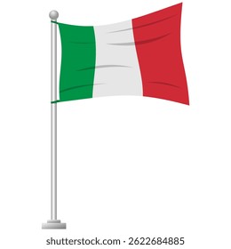 Waving Italian National Flag Vector Illustration – Tricolor Green, White, and Red Banner on Flagpole, Symbol of Italy's Heritage and Patriotism