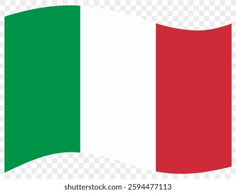 Waving Italy flag isolated on transparent PNG background. Perfect for designs, presentations, or digital projects, showcasing the iconic green, white, and red flag symbolizing Italy's heritage 