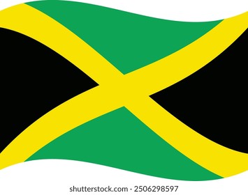 Ondeando la bandera de Jamaica aislada en el fondo blanco. Agitando la bandera jamaicana. Ilustración vectorial