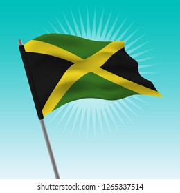Waving Jamaican flag. Vector drawing illustration of flag.