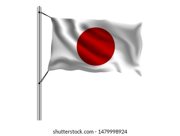 Waving Japan flag on flagpole on isolated background, flag of Japan, vector illustration