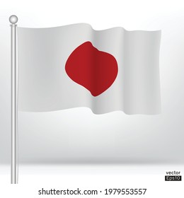 Waving Japan flag on a metallic pole isolate on white background. Japan flag sign. Vector illustration sign.