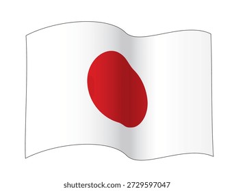 Waving Japan Flag in One Wave Configuration, Vektorgrafik einzeln auf weißem Hintergrund, eps