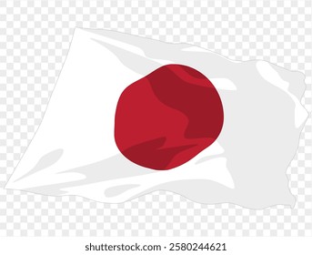 Waving Japanese flag isolated on transparent PNG background. Ideal for patriotic designs, cultural presentations, or digital projects. High-quality image featuring the iconic red circle symbolizing