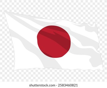 Waving Japanese flag isolated on transparent PNG background. Ideal for patriotic designs, cultural presentations, or digital projects. High-quality image featuring the iconic red circle symbolizing