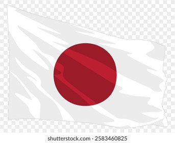 Waving Japanese flag isolated on transparent PNG background. Ideal for patriotic designs, cultural presentations, or digital projects. High-quality image featuring the iconic red circle symbolizing