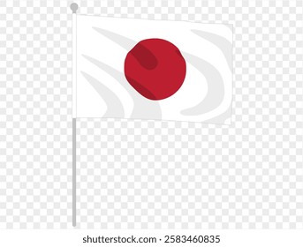 Waving Japanese flag isolated on transparent PNG background. Ideal for patriotic designs, cultural presentations, or digital projects. High-quality image featuring the iconic red circle symbolizing