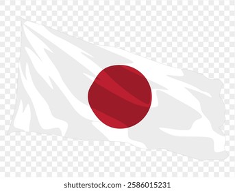 Waving Japanese flag isolated on transparent PNG background. Ideal for patriotic designs, cultural presentations, or digital projects. High-quality image featuring the iconic red circle symbolizing