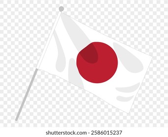 Waving Japanese flag isolated on transparent PNG background. Ideal for patriotic designs, cultural presentations, or digital projects. High-quality image featuring the iconic red circle symbolizing