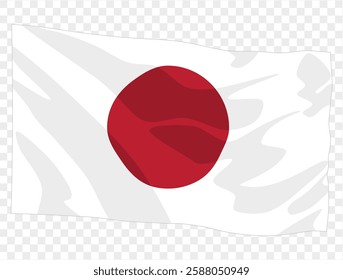 Waving Japanese flag isolated on transparent PNG background. Ideal for patriotic designs, cultural presentations, or digital projects. High-quality image featuring the iconic red circle symbolizing