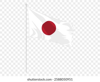 Waving Japanese flag isolated on transparent PNG background. Ideal for patriotic designs, cultural presentations, or digital projects. High-quality image featuring the iconic red circle symbolizing