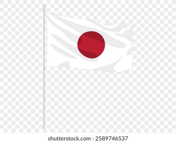 Waving Japanese flag isolated on transparent PNG background. Ideal for patriotic designs, cultural presentations, or digital projects. High-quality image featuring the iconic red circle symbolizing