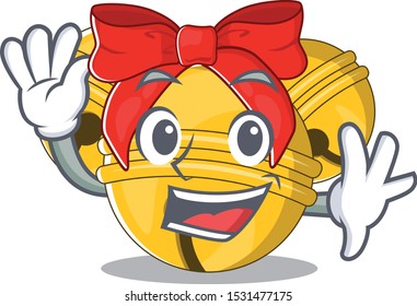 Waving Jingle bell cartoon isolated with mascot