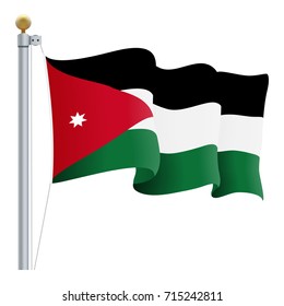 Waving Jordan Flag Isolated On A White Background. Vector Illustration. Official Colors And Proportion. Independence Day