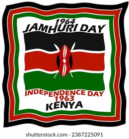 Una bandera keniana ondeando, con texto en negrita en un marco para conmemorar el Día de Jamhuri y el Día de la Independencia el 12 de diciembre en Kenia