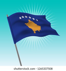 Waving Kosovo flag. Vector drawing illustration of flag.