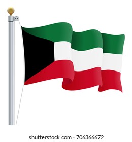 Waving Kuwait Flag Isolated On A White Background. Vector Illustration. Official Colors And Proportion. Independence Day