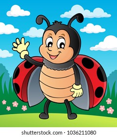 Ilustración vectorial del tema de ladybug de ondeo 2 - ilustración del vector eps10.
