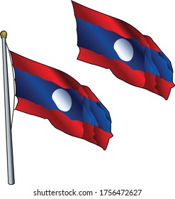ondeando la bandera de Laos en el póler de bandera