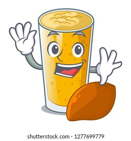 Waving lassi mango in a cartoon bottle
