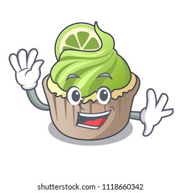 Waving lemon cupcake character cartoon
