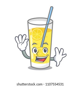 Waving lemonade character cartoon style