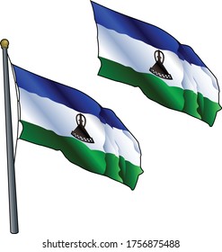 Wachende Lesotho-Flagge auf Flagpol